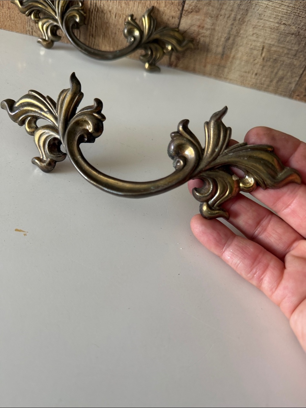 Vintage  Brass Finish French Provincial Ornate Drawer Pulls - Set of 2 - Picture 2 of 7